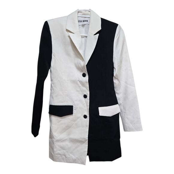 Steve Madden Colorblock Black White Blazer Coat XS NWT Missing Belt - Picture 1 of 9